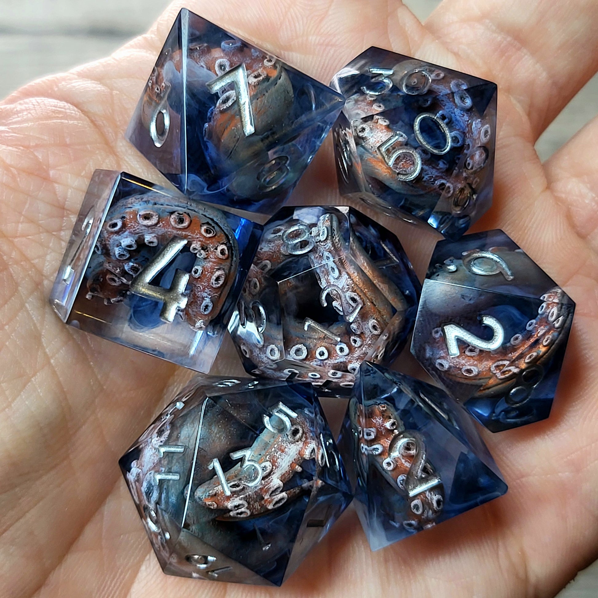 Dice set with tentacles inside and for play dnd , dungeons and dragons and Call of Cthulhu