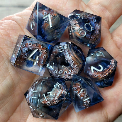 Dice set with tentacles inside and for play dnd , dungeons and dragons and Call of Cthulhu