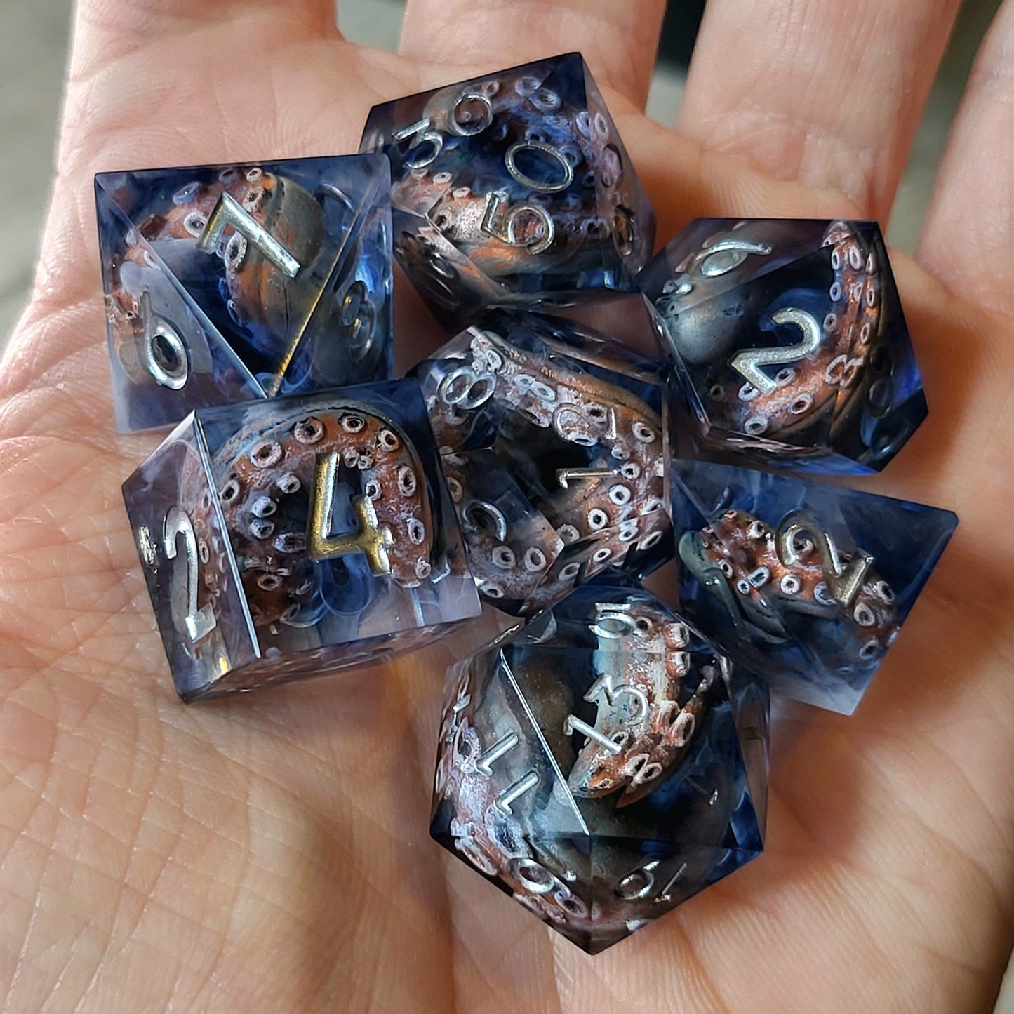 Dice set with tentacles inside and for play dnd , dungeons and dragons and Call of Cthulhu