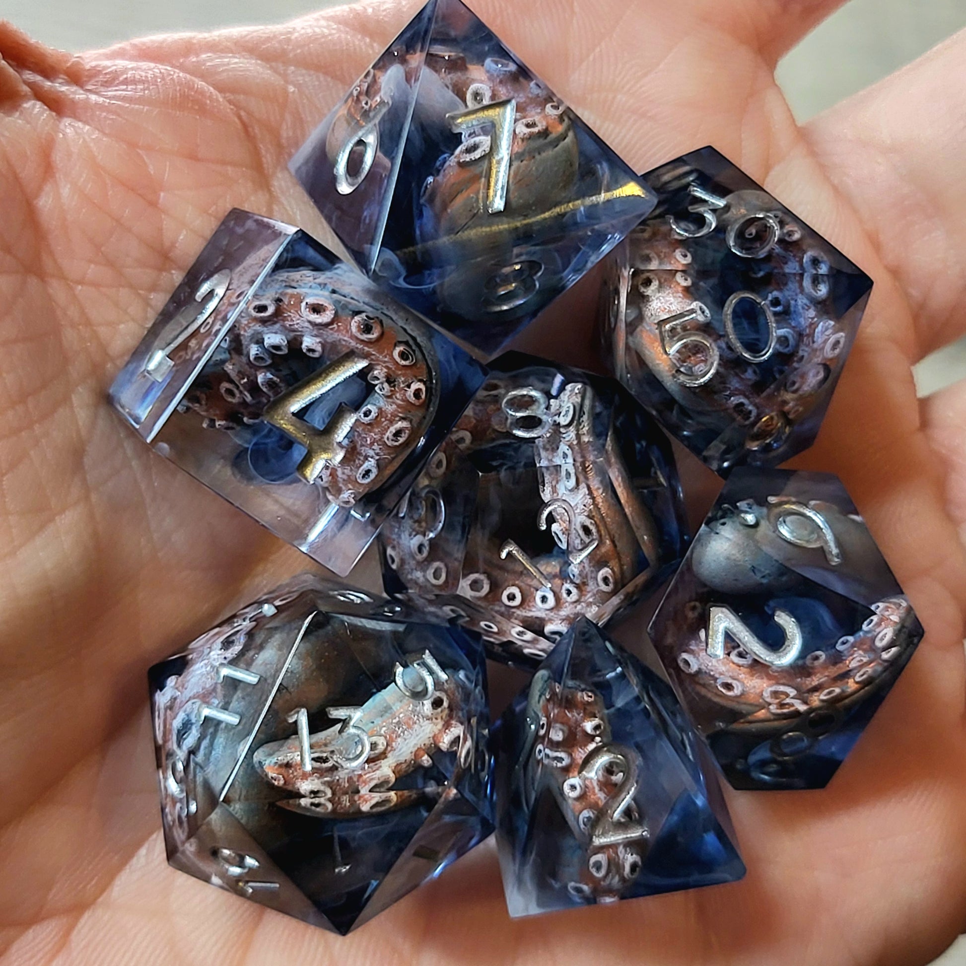 Dice set with tentacles inside and for play dnd , dungeons and dragons and Call of Cthulhu