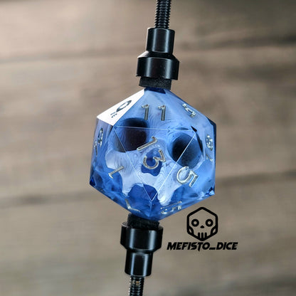 This is a single set of one D20 DnD die with a white skull inside , black resin and silver numbers