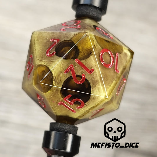 This is a single set of one D20 DnD dungeons and dragons die with a zombie cheese inside , red numbers