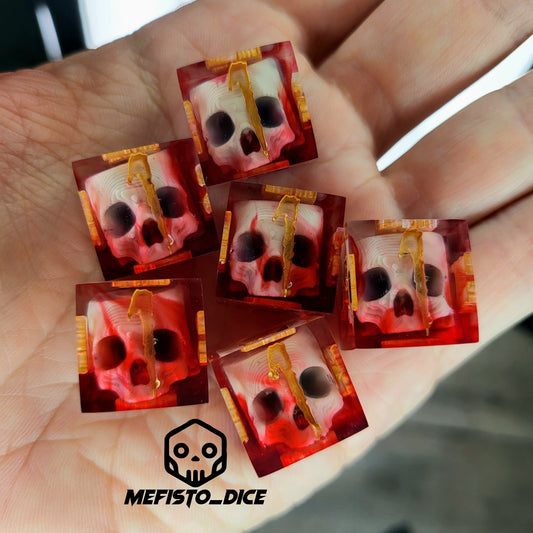 Dice set in D6 format with skull inside for role-playing games for Dungeons and Dragons