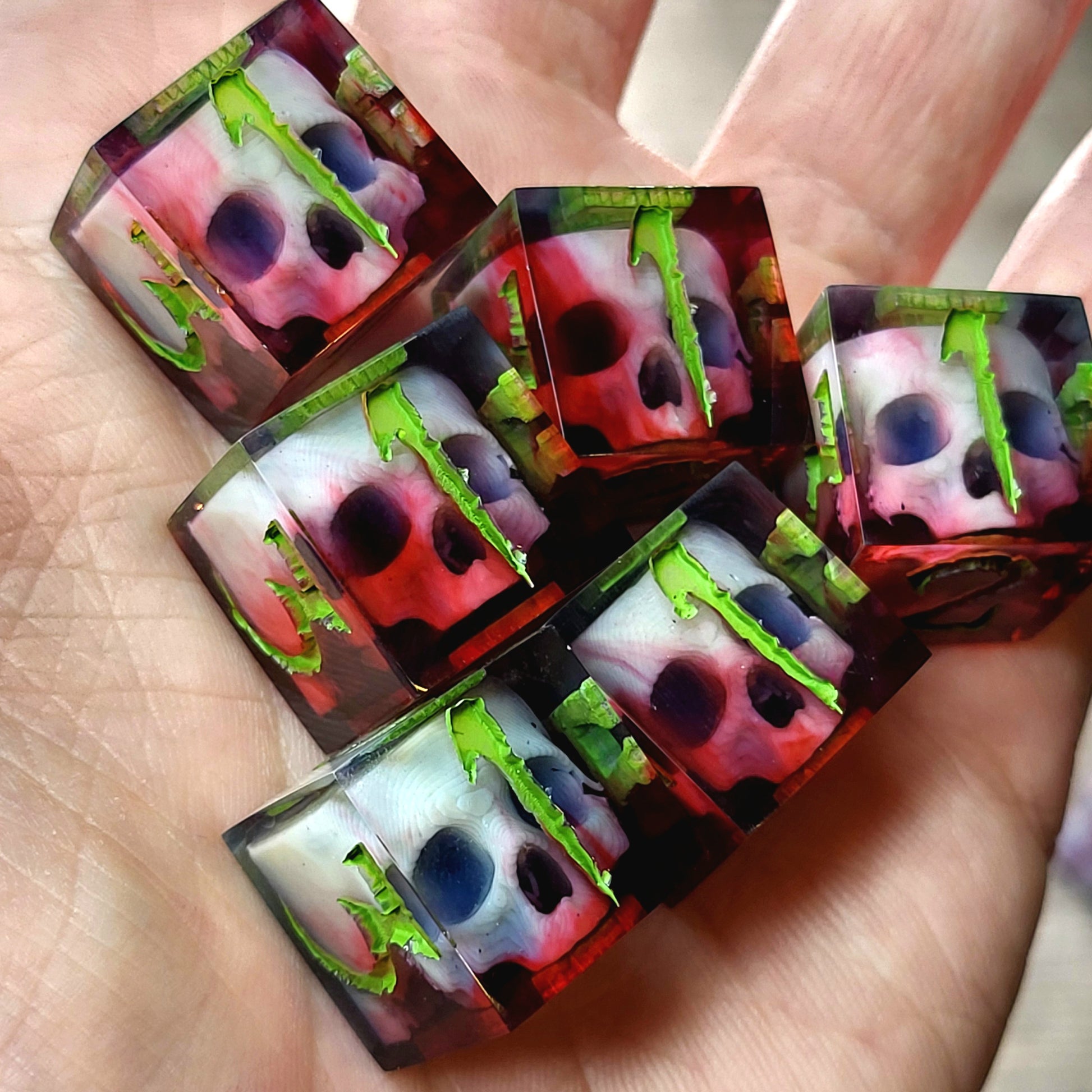 Dice set in D6 format with skull inside for role-playing games for Dungeons and Dragons