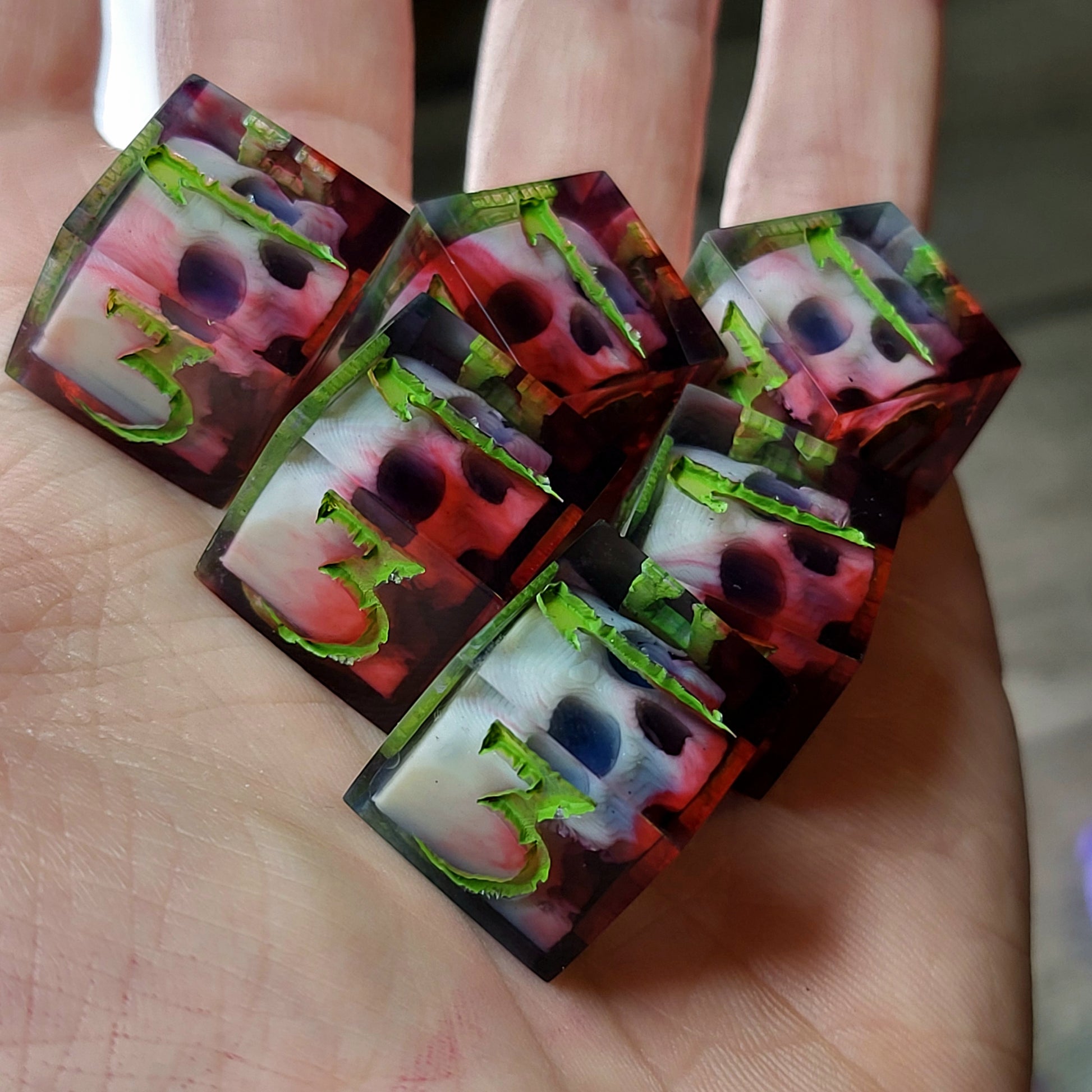 Dice set in D6 format with skull inside for role-playing games for Dungeons and Dragons