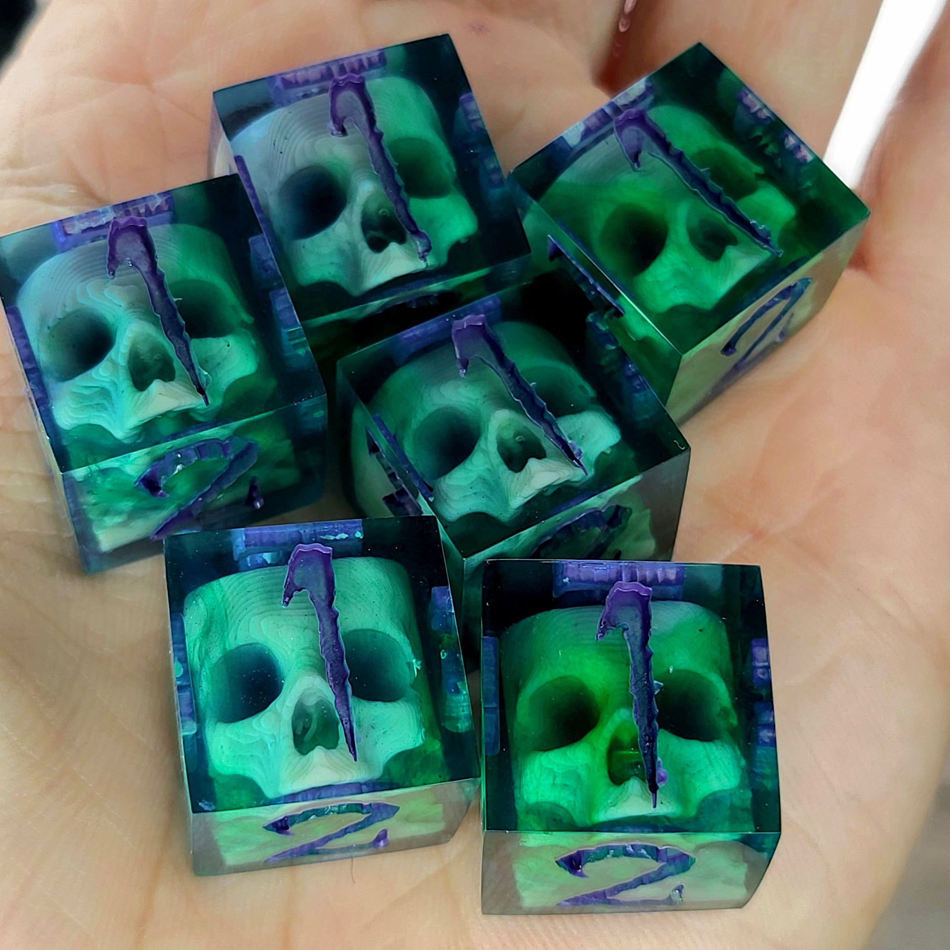 Dice set in D6 format with skull inside for role-playing games for Dungeons and Dragons
