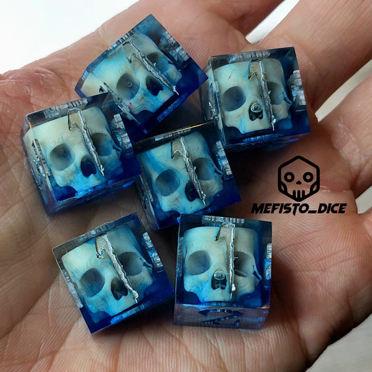 Dice set in D6 format with skull inside for role-playing games for Dungeons and Dragons