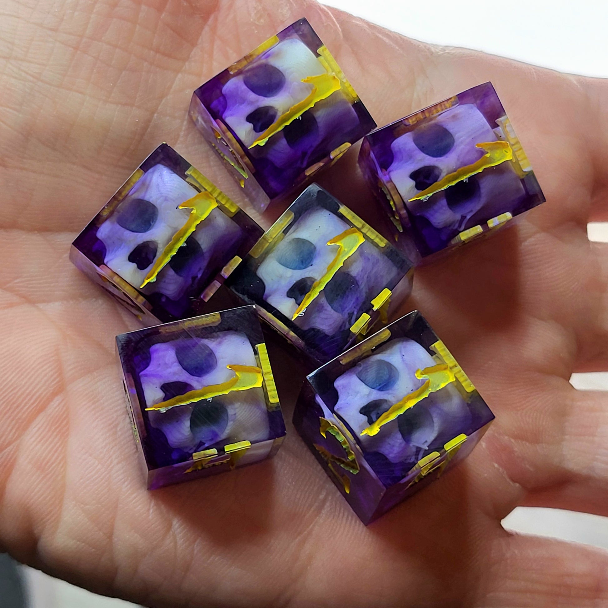 Dice set in D6 format with skull inside for role-playing games for Dungeons and Dragons
