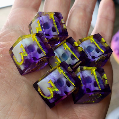 Dice set in D6 format with skull inside for role-playing games for Dungeons and Dragons