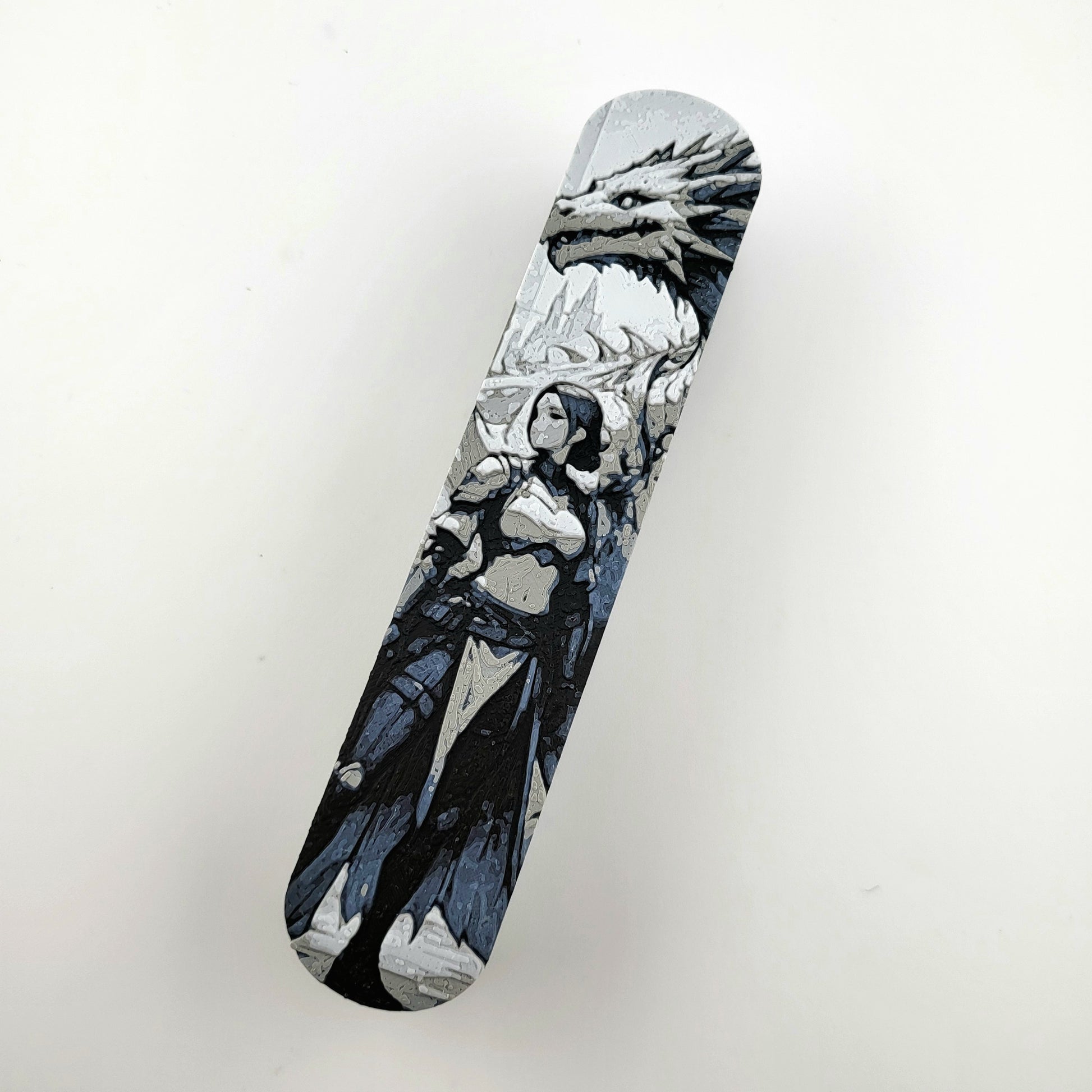 Magnetic D&D dice box featuring a dark fantasy warrior and dragon artwork