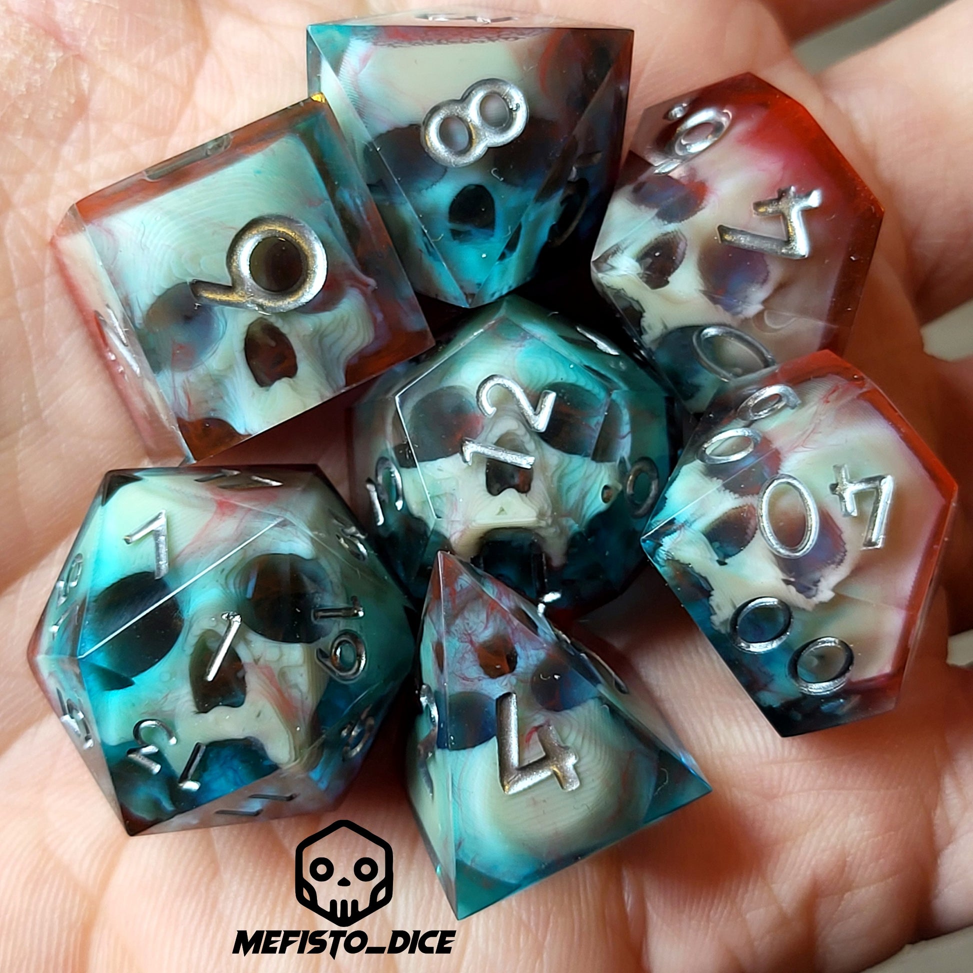 Dnd Dice set for role playing for Dungeons and Dragons with skull inside