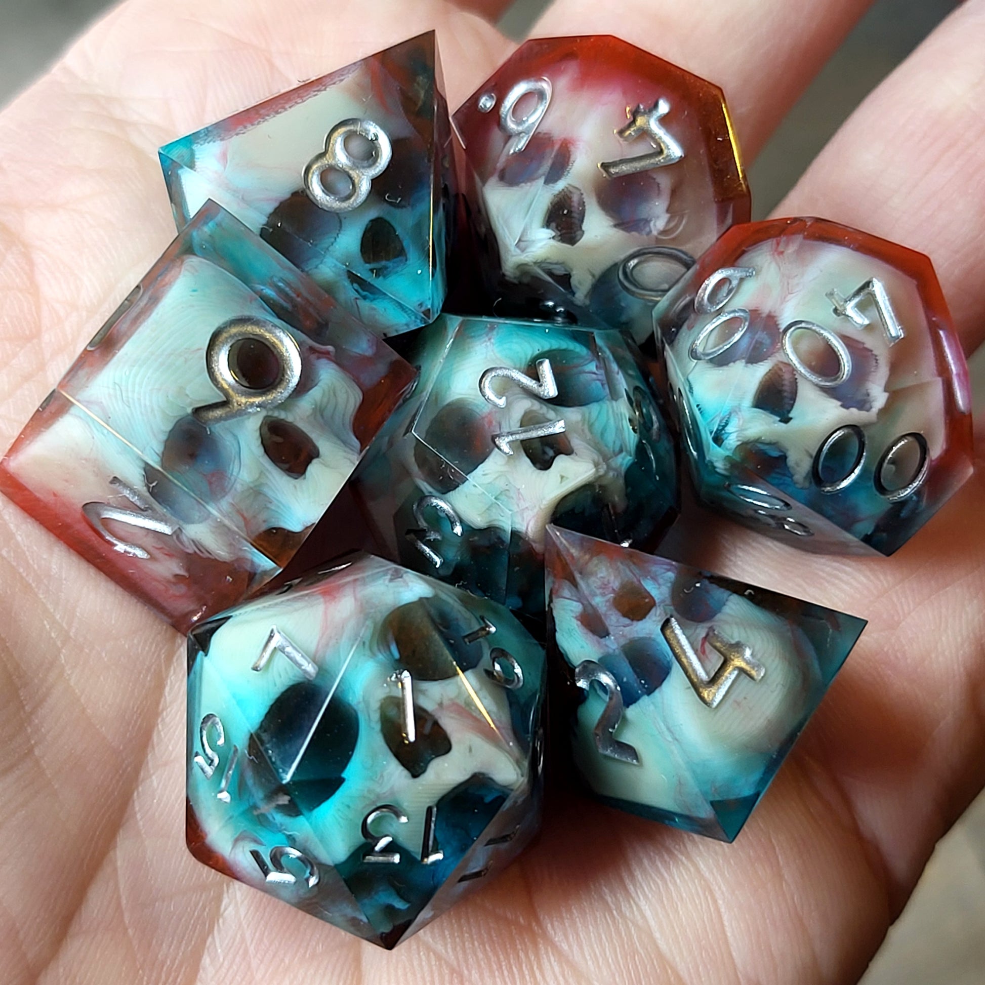 Dnd Dice set for role playing for Dungeons and Dragons with skull inside