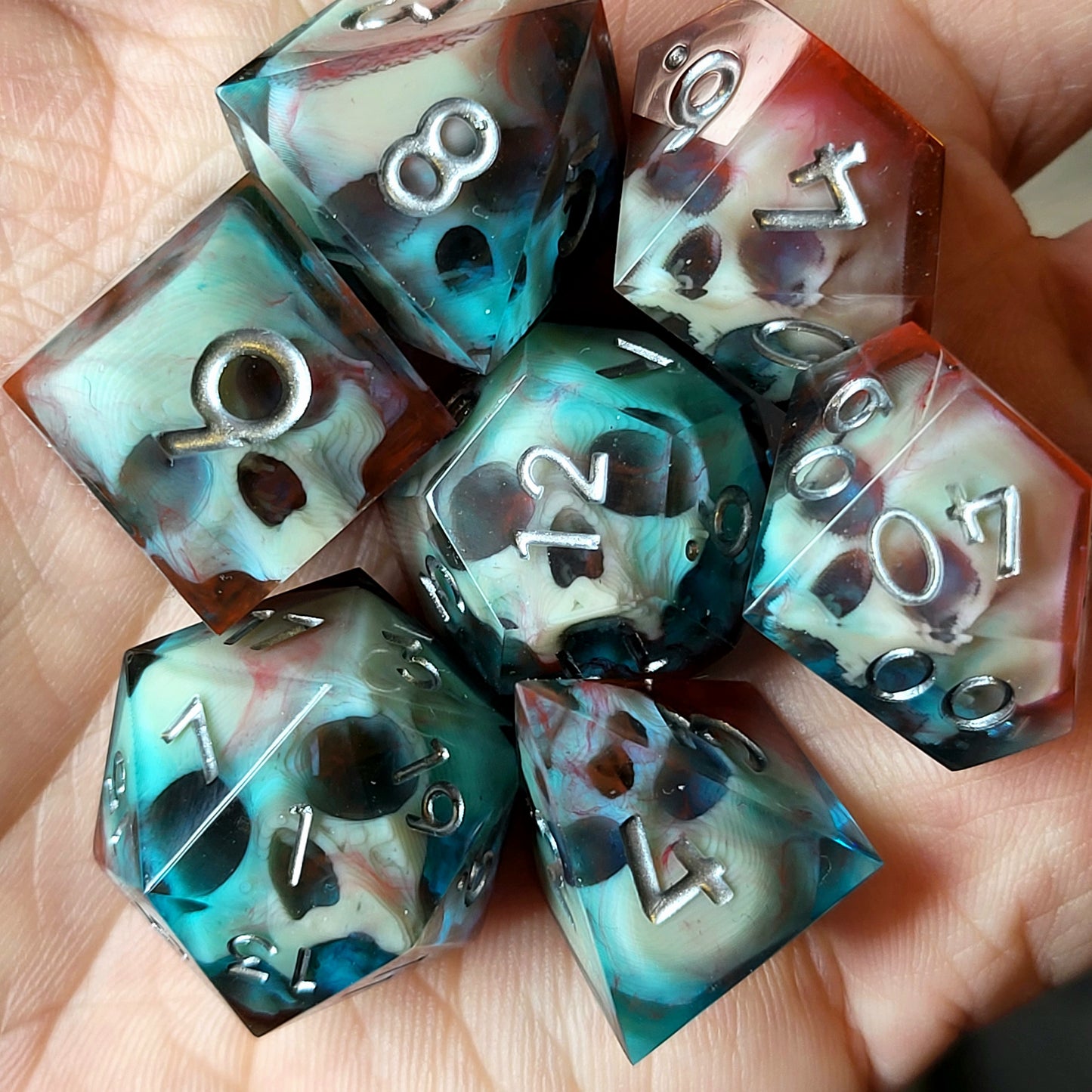 Dnd Dice set for role playing for Dungeons and Dragons with skull inside