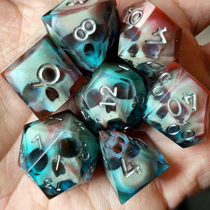 Dnd Dice set for role playing for Dungeons and Dragons with skull inside