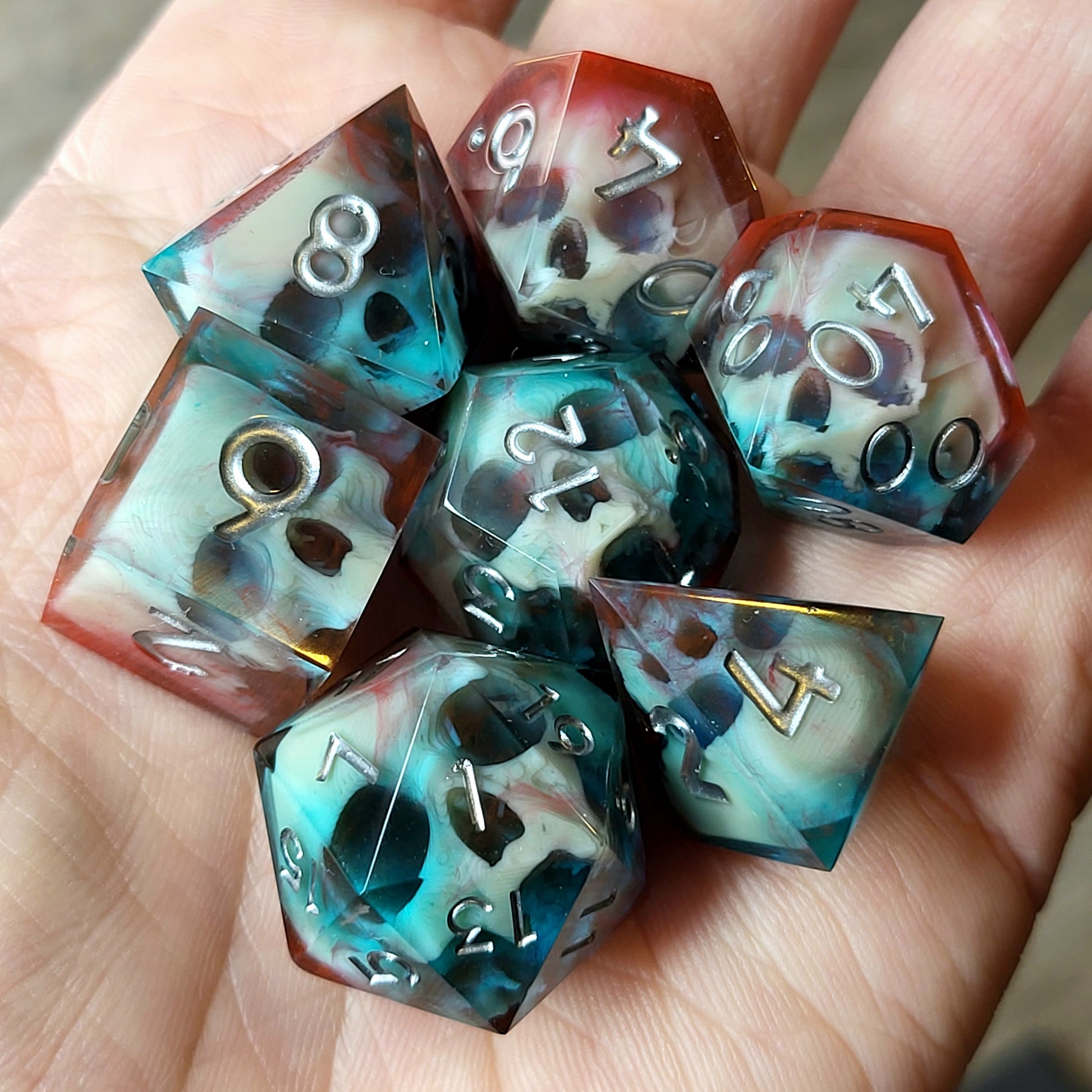 Dnd Dice set for role playing for Dungeons and Dragons with skull inside