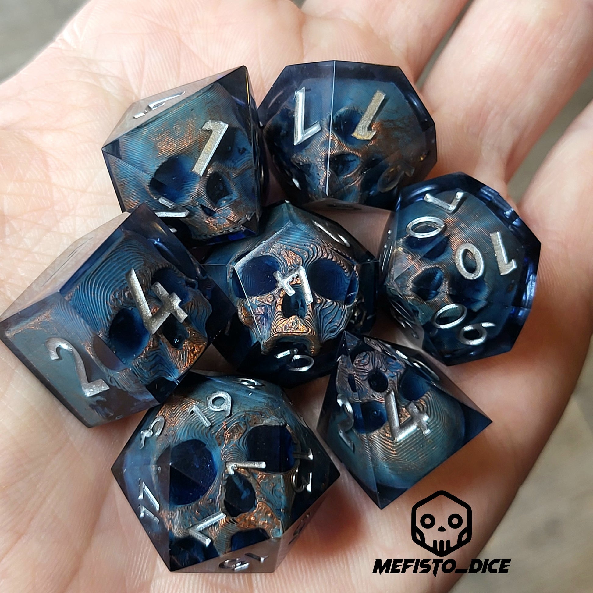 Dnd Dice set for role playing for Dungeons and Dragons with skull inside