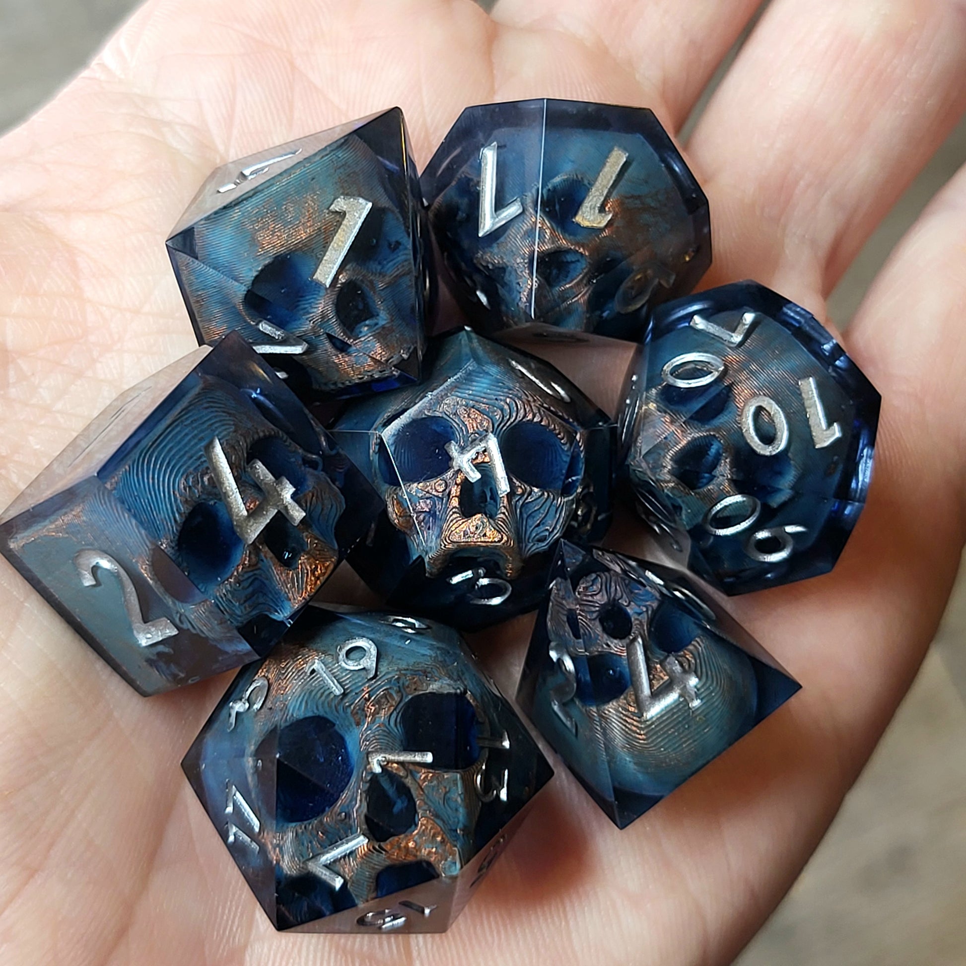 Dnd Dice set for role playing for Dungeons and Dragons with skull inside