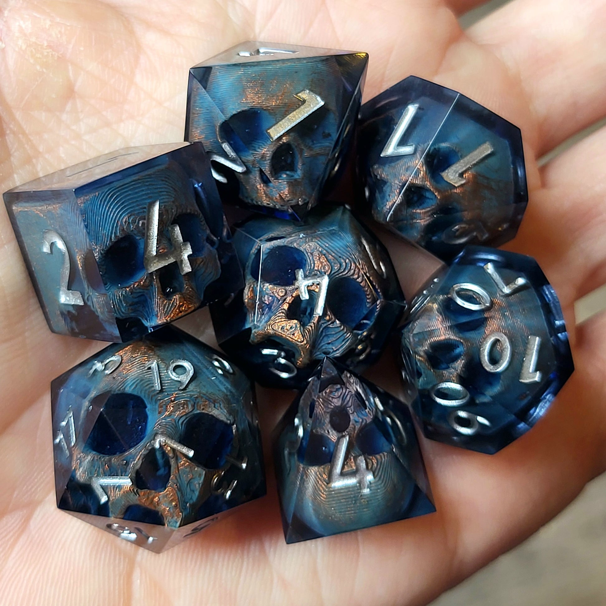Dnd Dice set for role playing for Dungeons and Dragons with skull inside