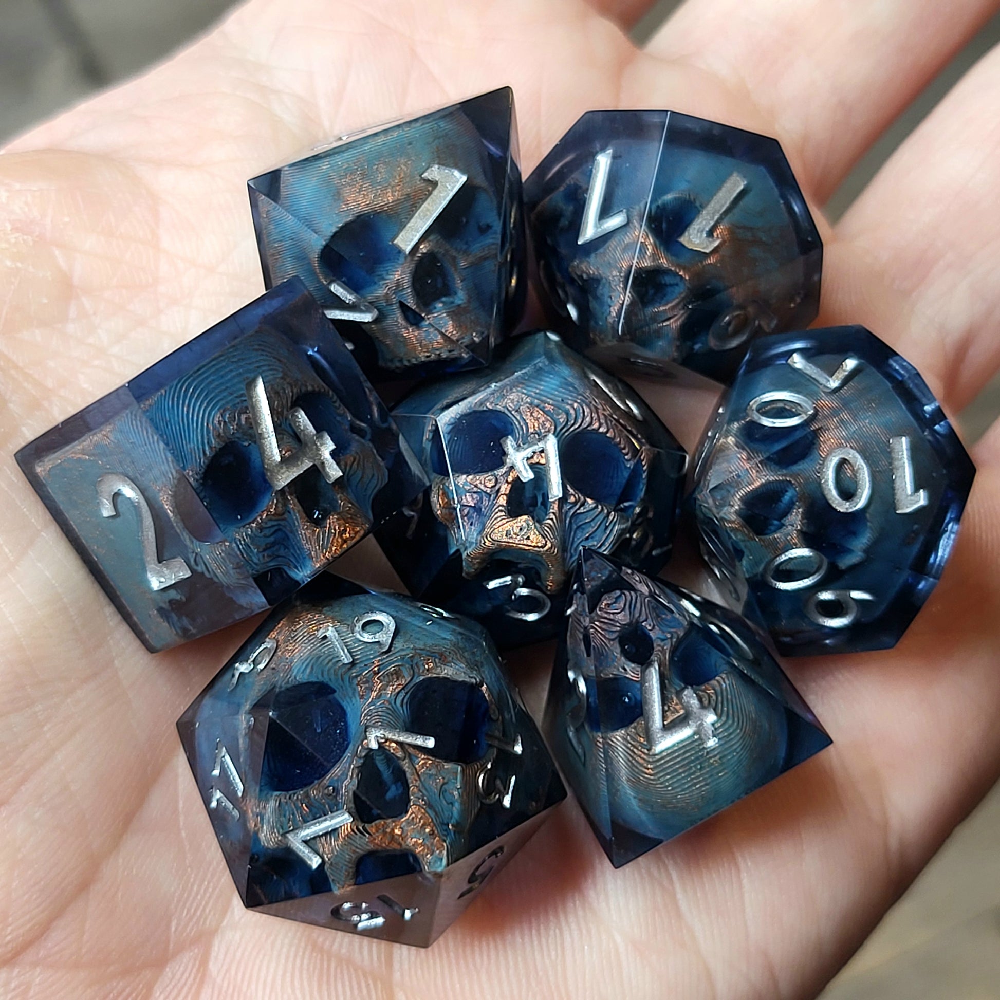Dnd Dice set for role playing for Dungeons and Dragons with skull inside