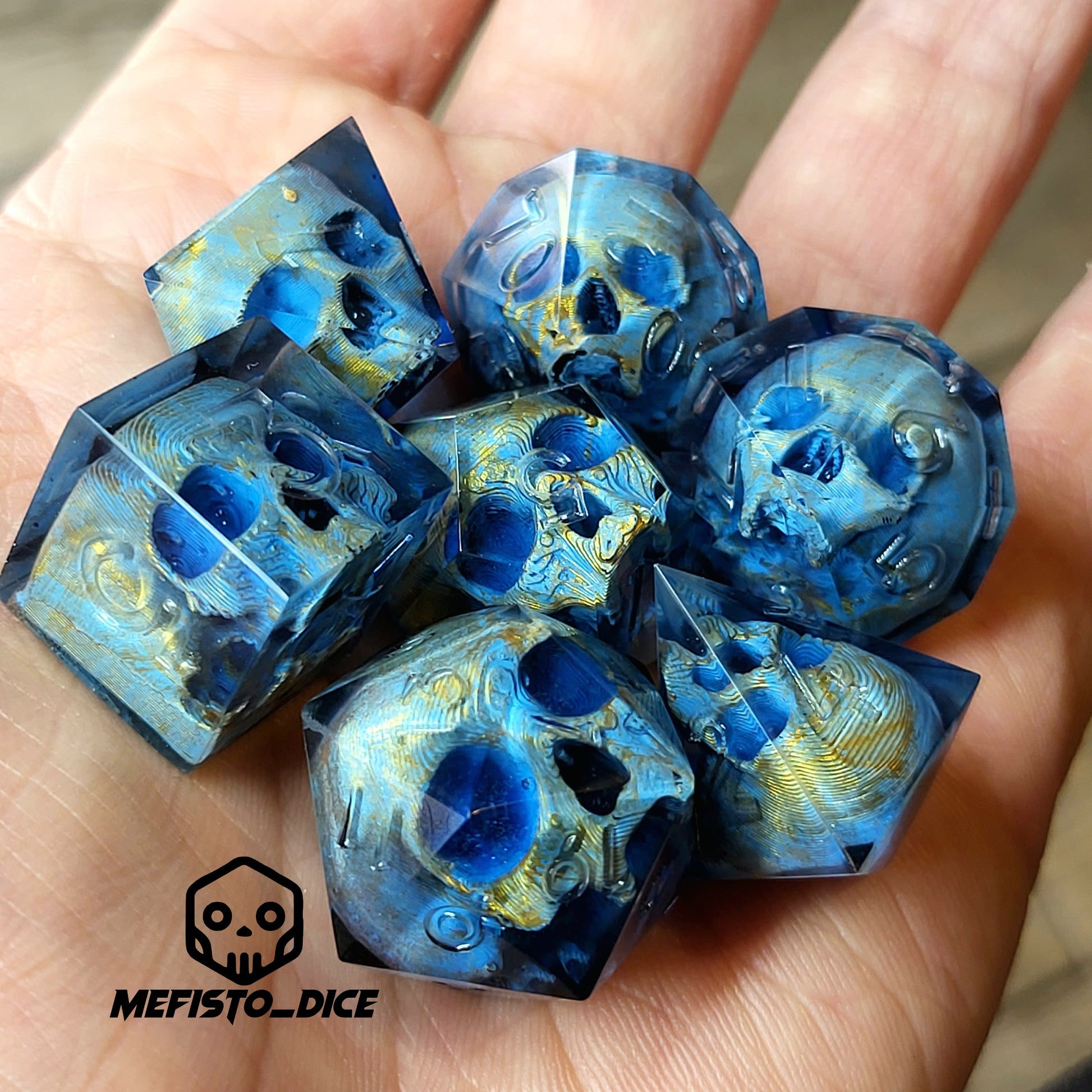 Dnd Dice set for role playing for Dungeons and Dragons with skull inside