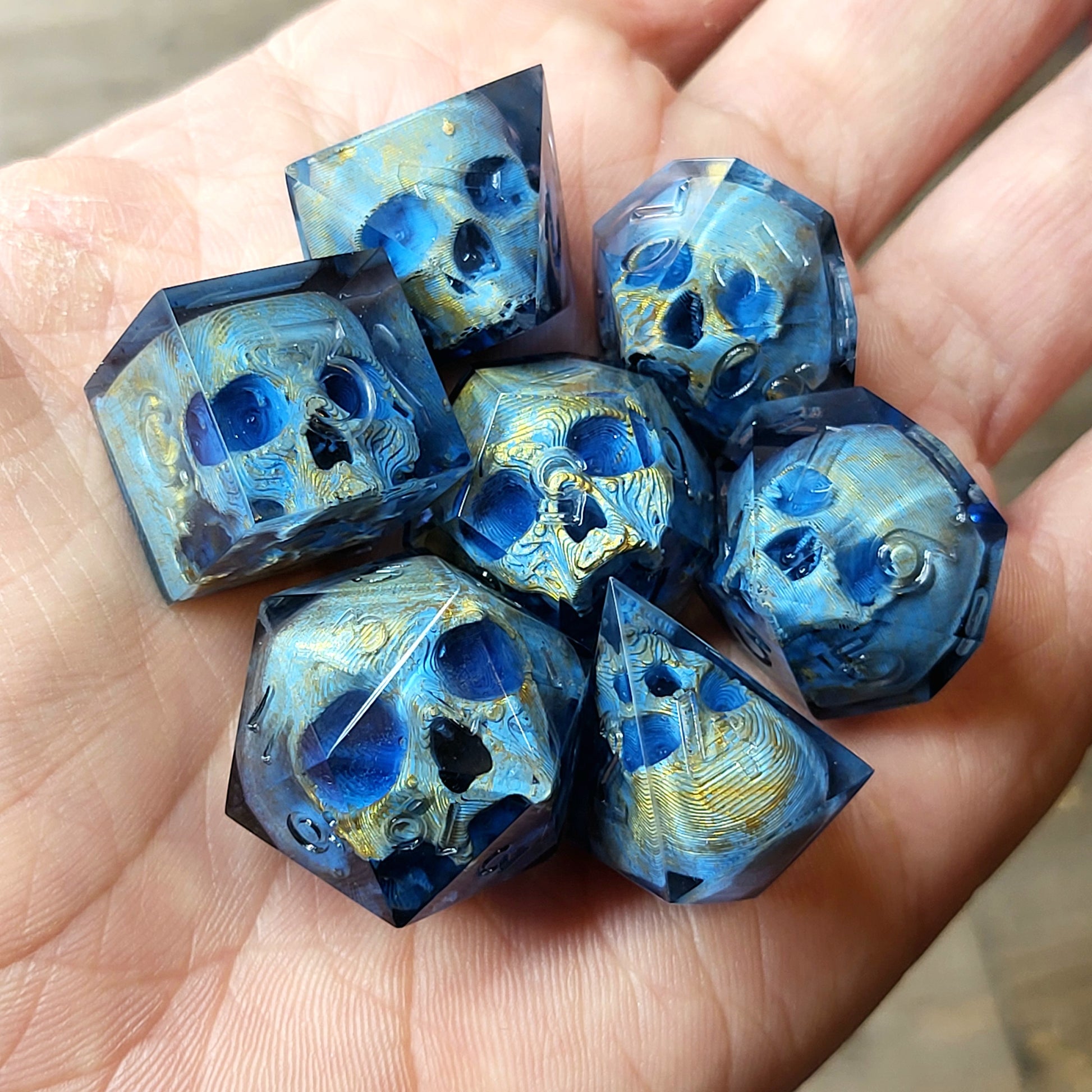 Dnd Dice set for role playing for Dungeons and Dragons with skull inside