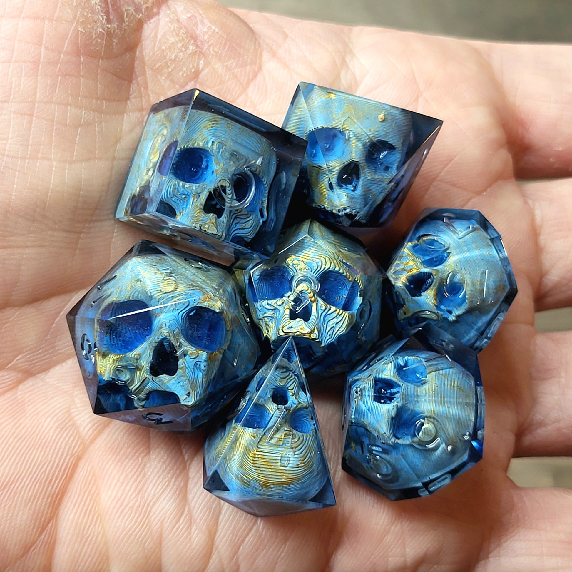 Dnd Dice set for role playing for Dungeons and Dragons with skull inside