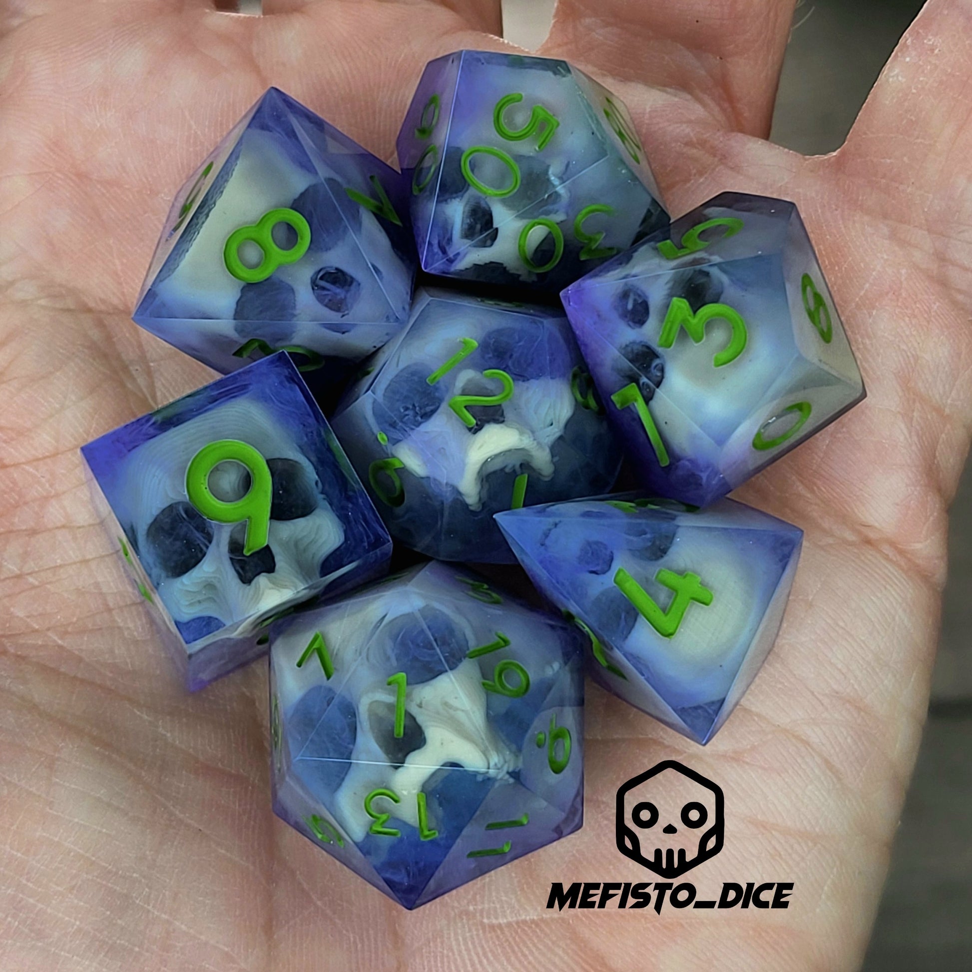 Dnd Dice set for role playing for Dungeons and Dragons with skull inside