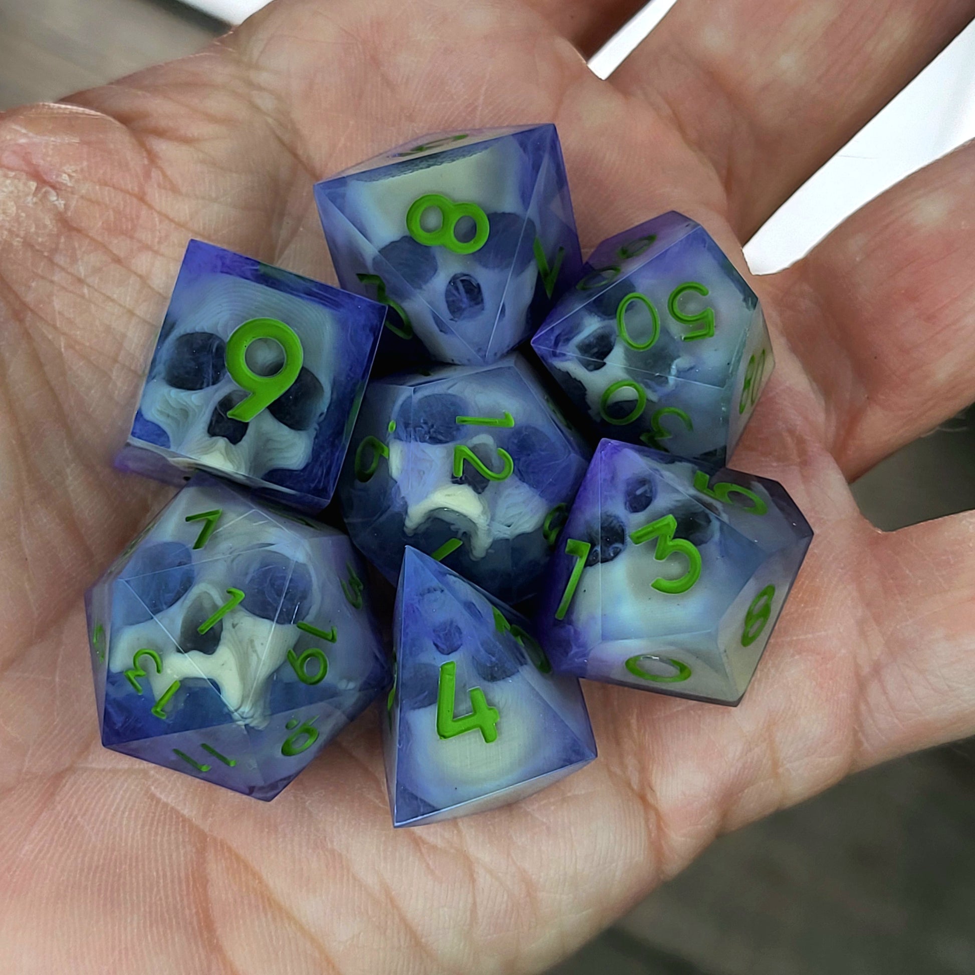 Dnd Dice set for role playing for Dungeons and Dragons with skull inside