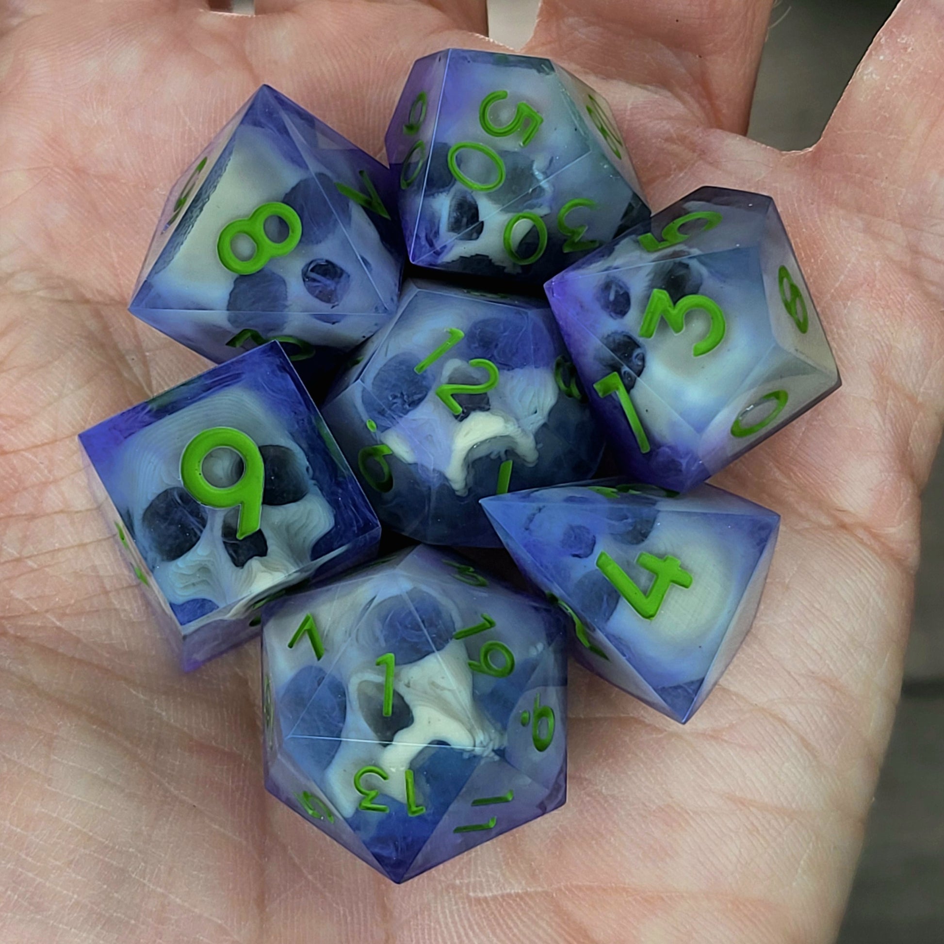 Dnd Dice set for role playing for Dungeons and Dragons with skull inside