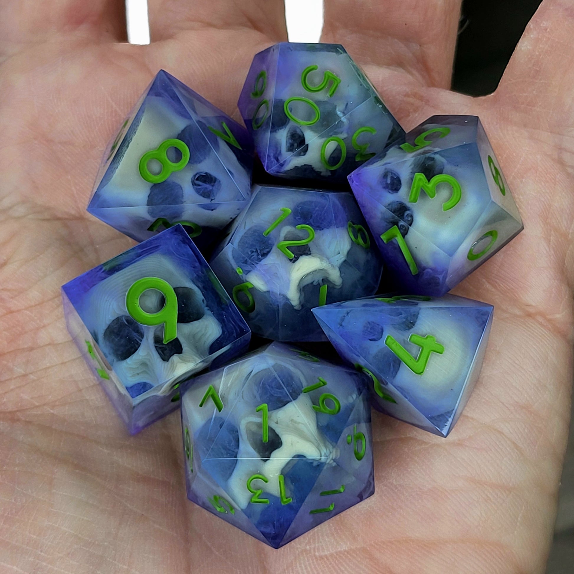 Dnd Dice set for role playing for Dungeons and Dragons with skull inside