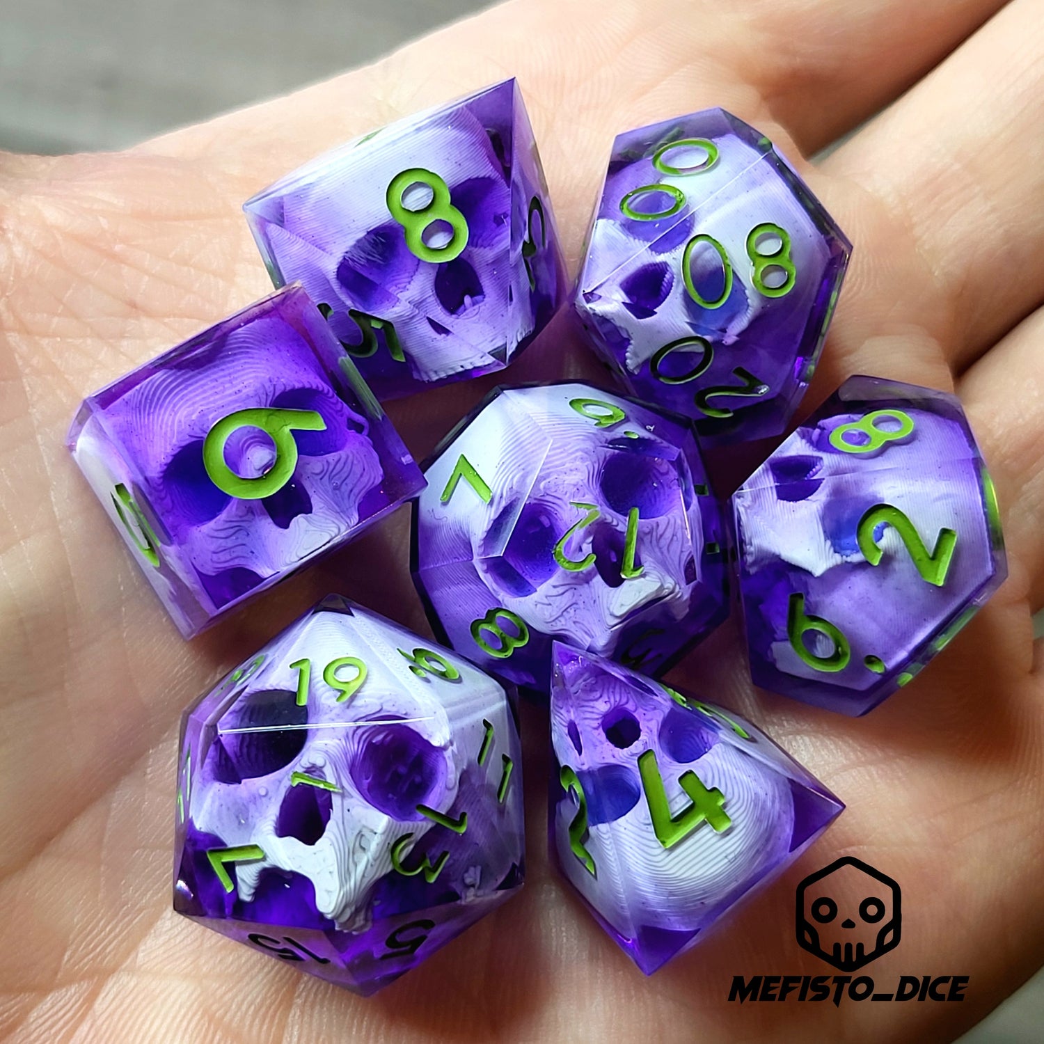 Dnd Dice set for role playing for Dungeons and Dragons with skull inside