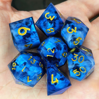 Dice set with blue spirit inside and black resin for play dnd , dungeons and dragons