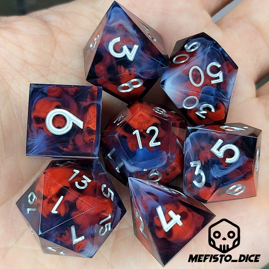 Dice set with red spirit inside and black resin for play dnd , dungeons and dragons