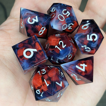 Dice set with red spirit inside and black resin for play dnd , dungeons and dragons