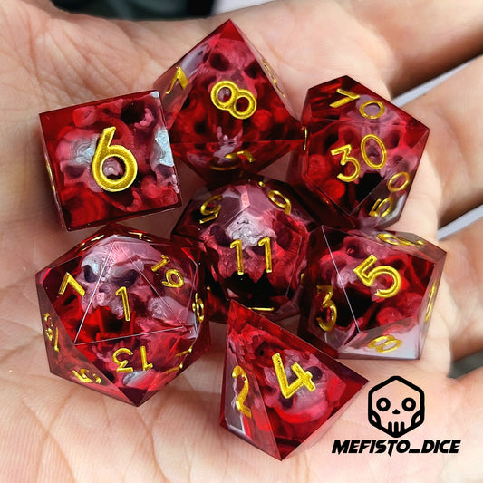Dice set with silver spirit inside and red resin for play dnd , dungeons and dragons