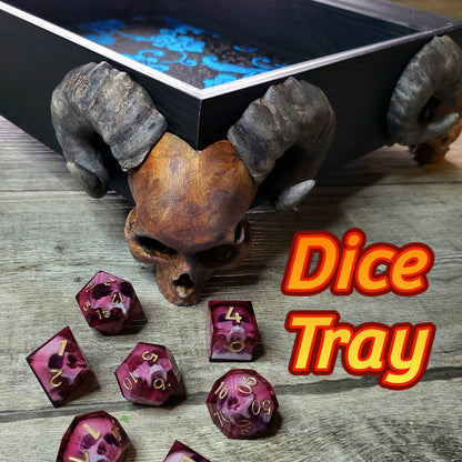 Dice tray with skull feet for dice rolling for tabletop role playing board games