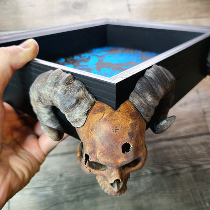 Dice tray with skull feet for dice rolling for tabletop role playing board games