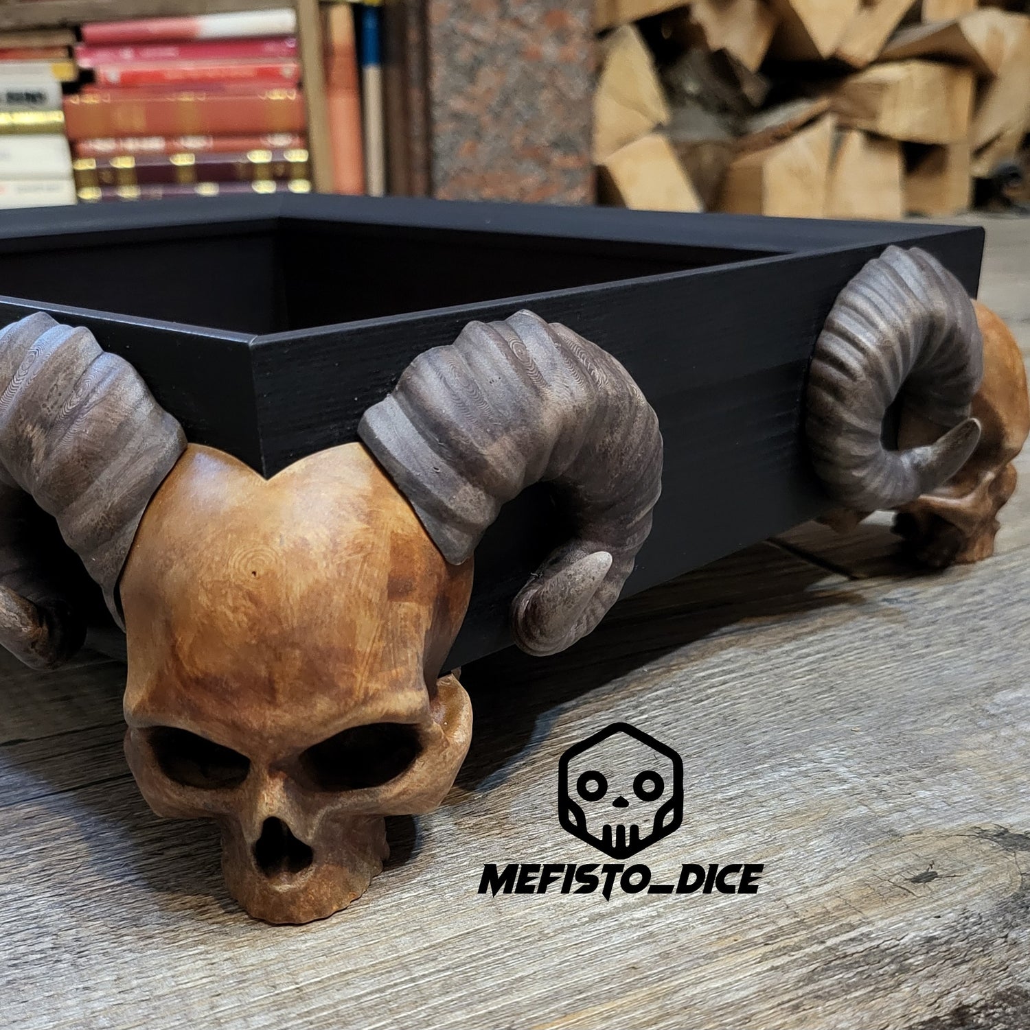 Dice tray with skull feet for dice rolling for tabletop role playing board games