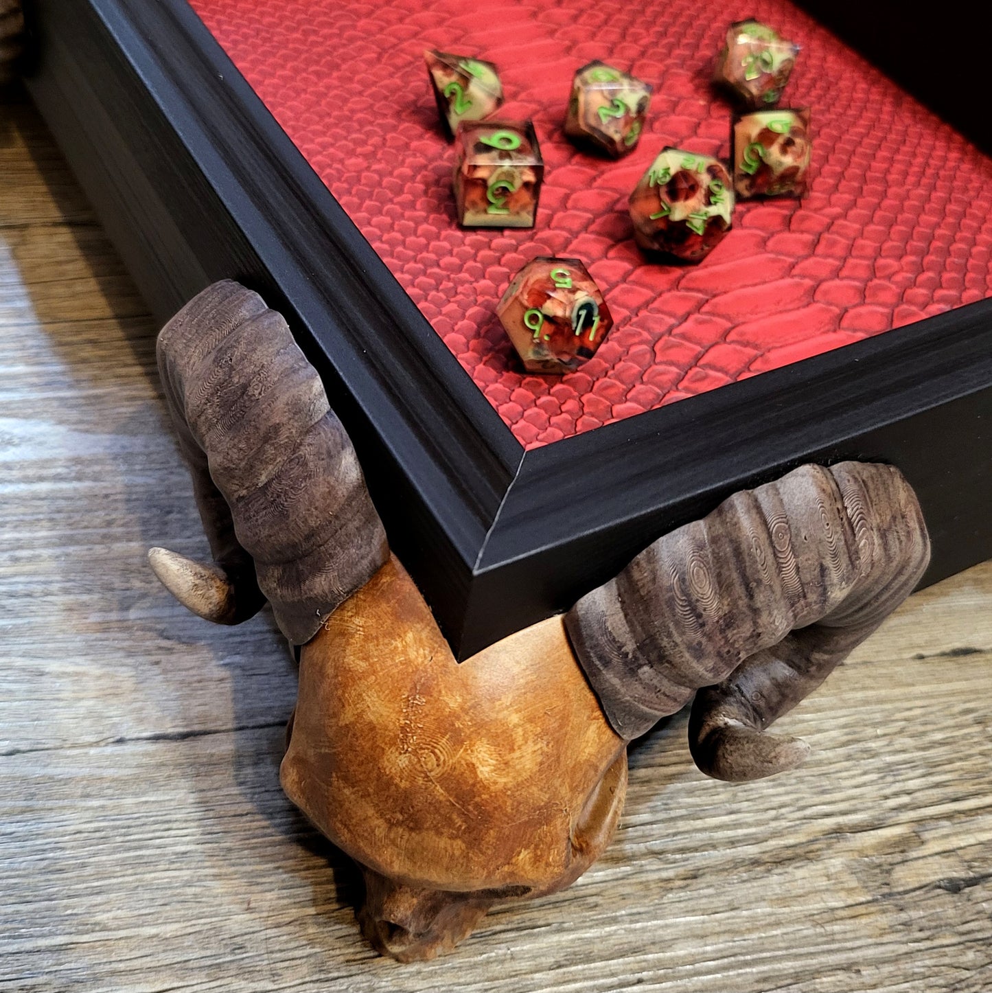 Dice tray with skull feet for dice rolling for tabletop role playing board games