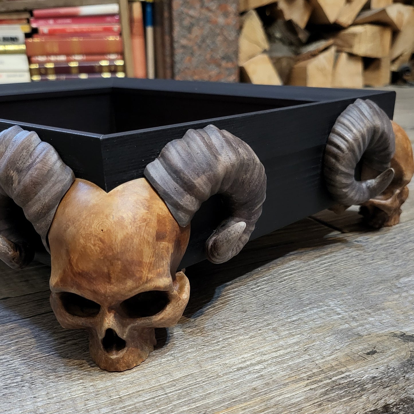 Dice tray with skull feet for dice rolling for tabletop role playing board games