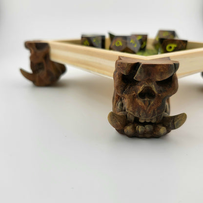 Dice tray with skull feet for dice rolling for tabletop role playing board games