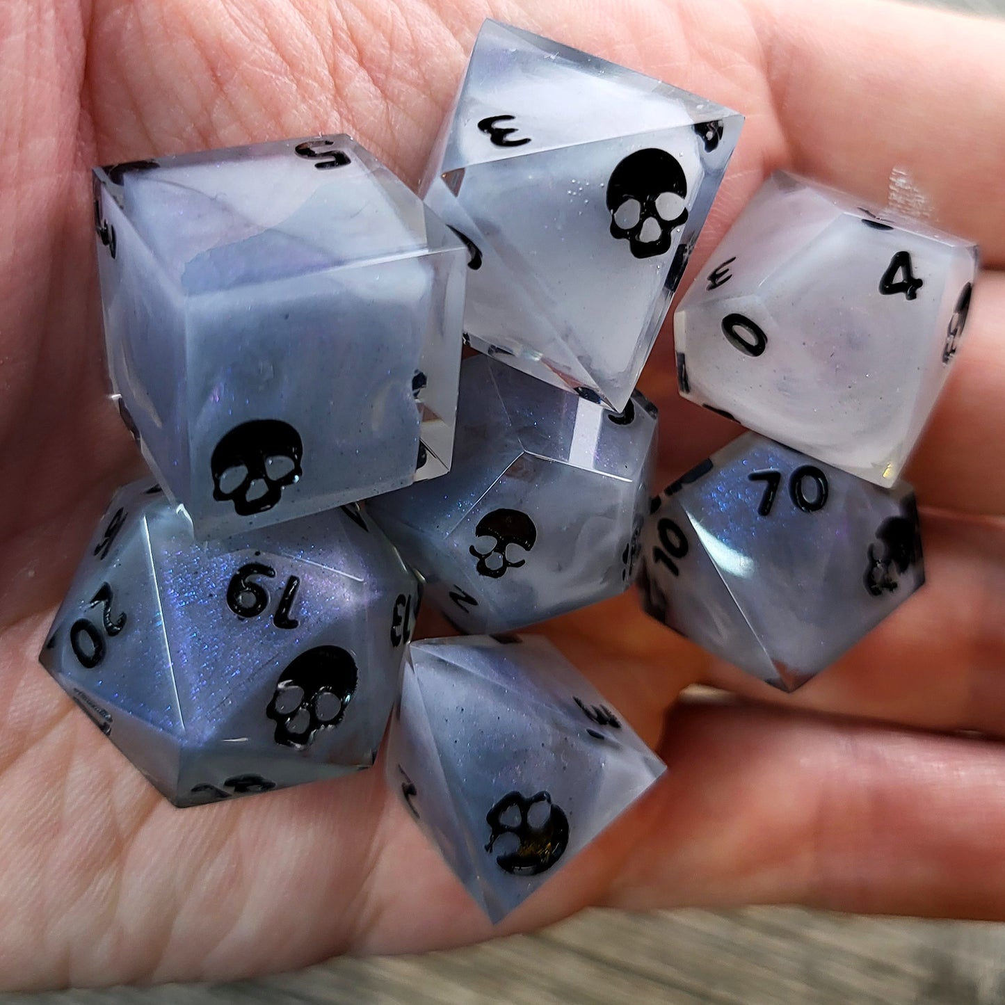 DnD dice set - blue galaxy and white Mefisto Dice