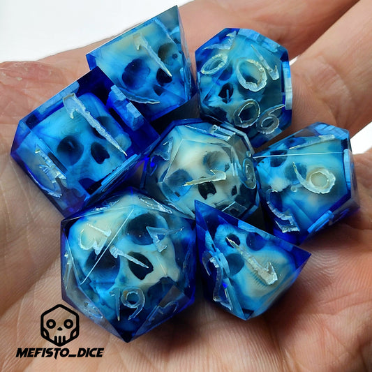 Dnd Dice set for role playing for Dungeons and Dragons with skull inside and silver numbers