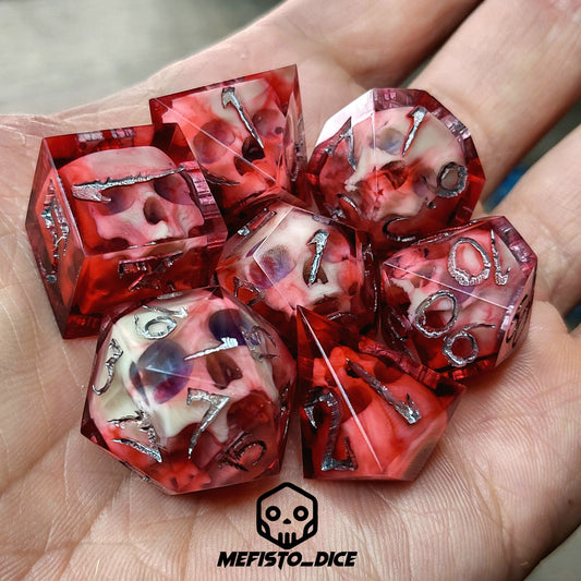 Dnd Dice set for role playing for Dungeons and Dragons with skull inside and silver numbers