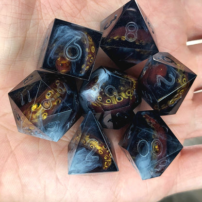 Dice set with white tentacles inside and for play dnd , dungeons and dragons and Call of Cthulhu