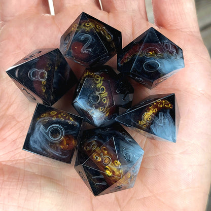 Dice set with white tentacles inside and for play dnd , dungeons and dragons and Call of Cthulhu