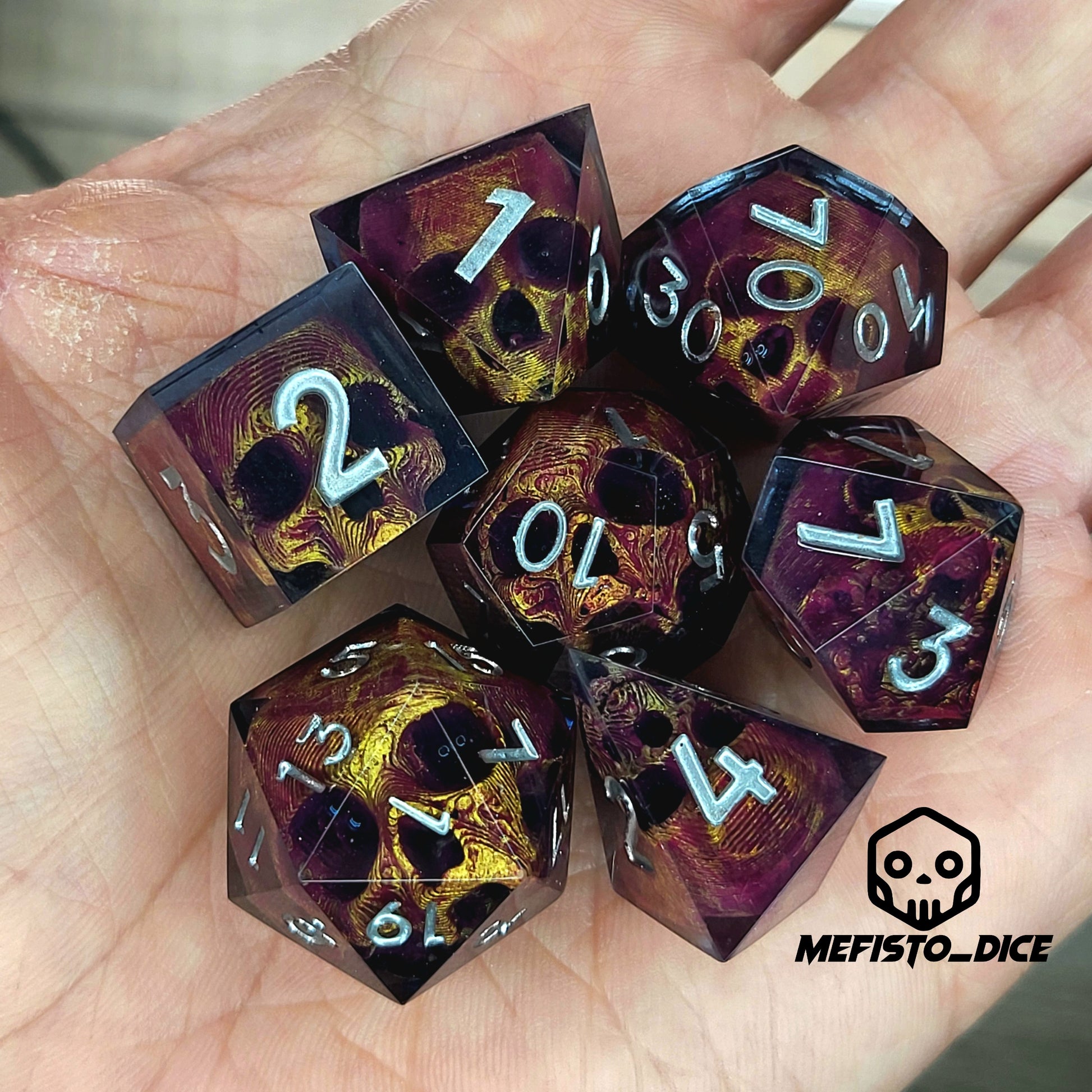 Dnd Dice set for role playing for Dungeons and Dragons with skull inside
