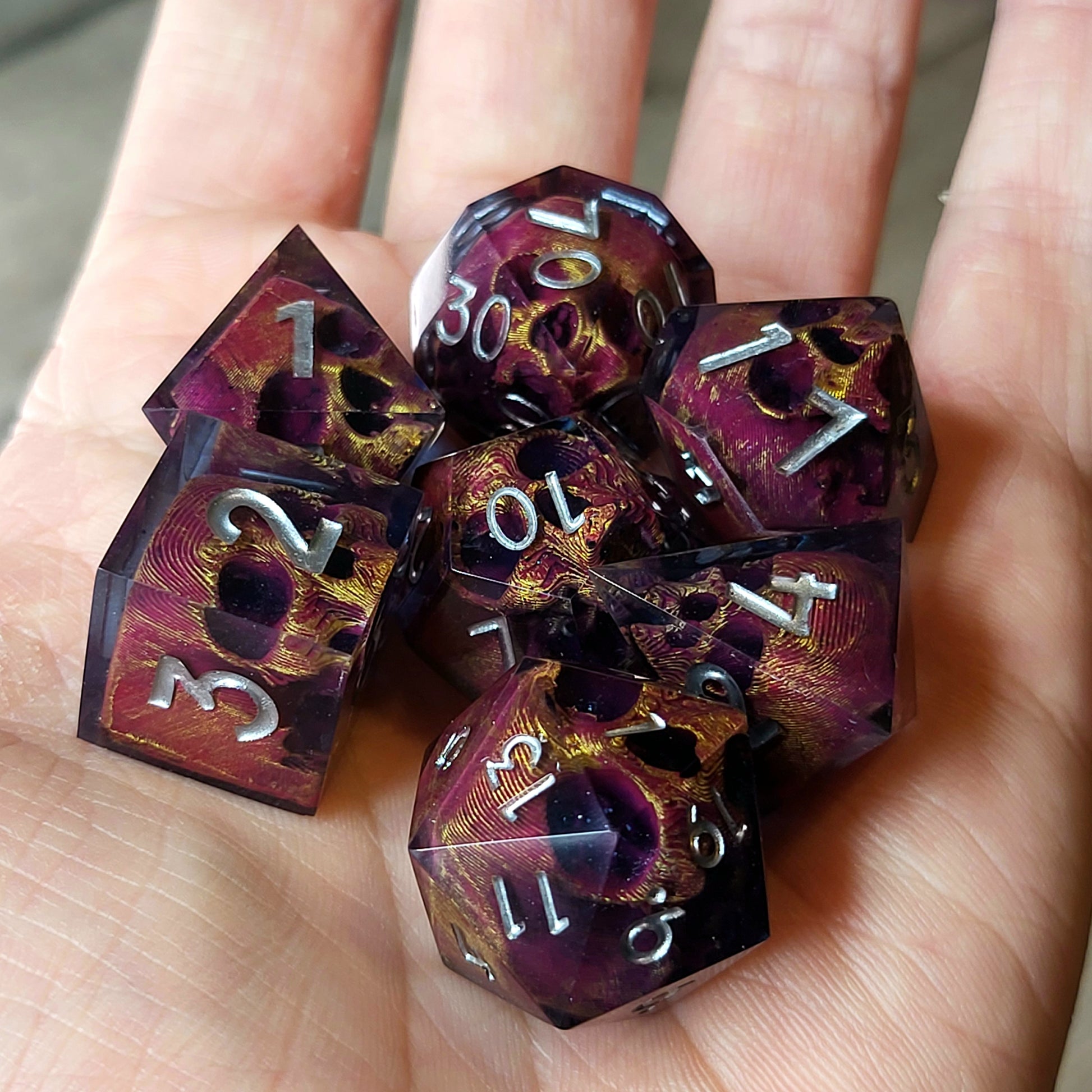 Dnd Dice set for role playing for Dungeons and Dragons with skull inside