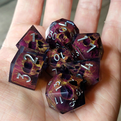 Dnd Dice set for role playing for Dungeons and Dragons with skull inside