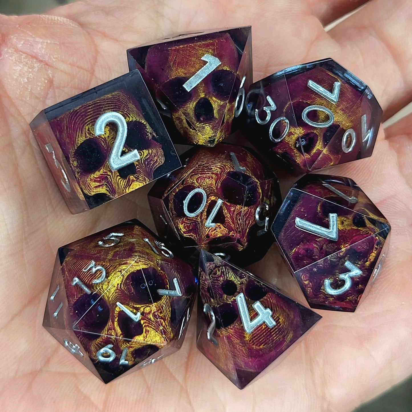 Dnd Dice set for role playing for Dungeons and Dragons with skull inside